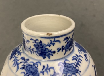 A Chinese blue and white five-piece garniture, Kangxi mark, 19th C.